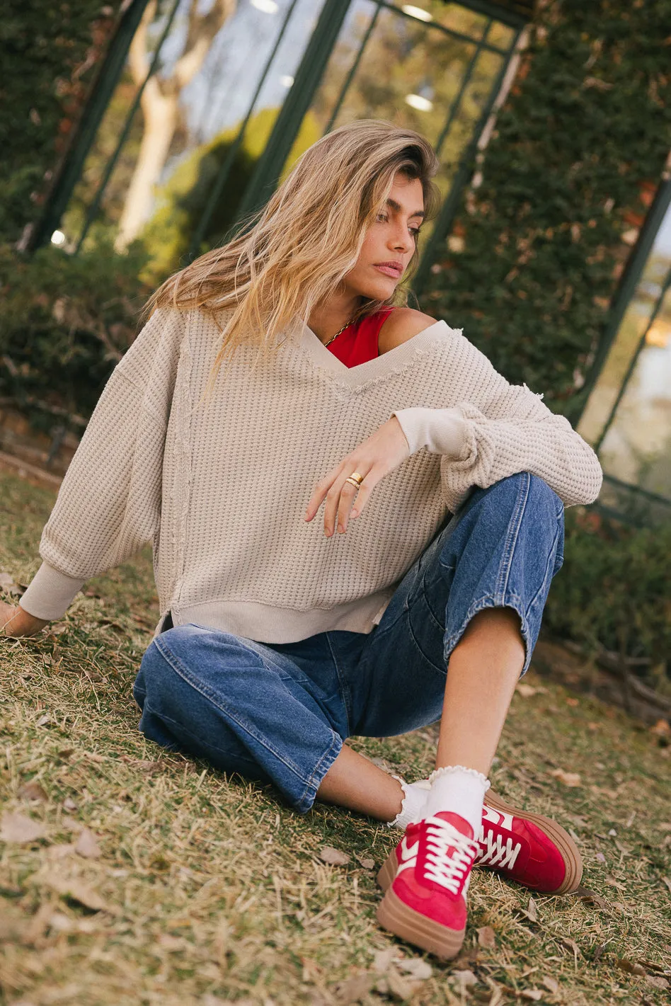 Ellis Waffle Knit Top in Light Grey - FINAL SALE sold by bohme