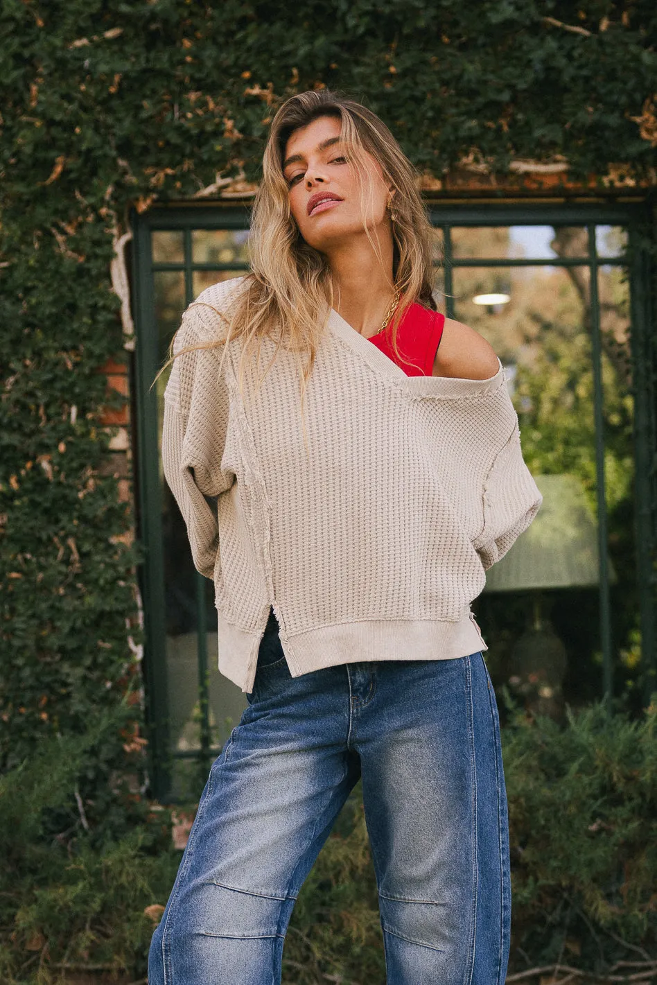 Ellis Waffle Knit Top in Light Grey - FINAL SALE sold by bohme product image thumbnail 2