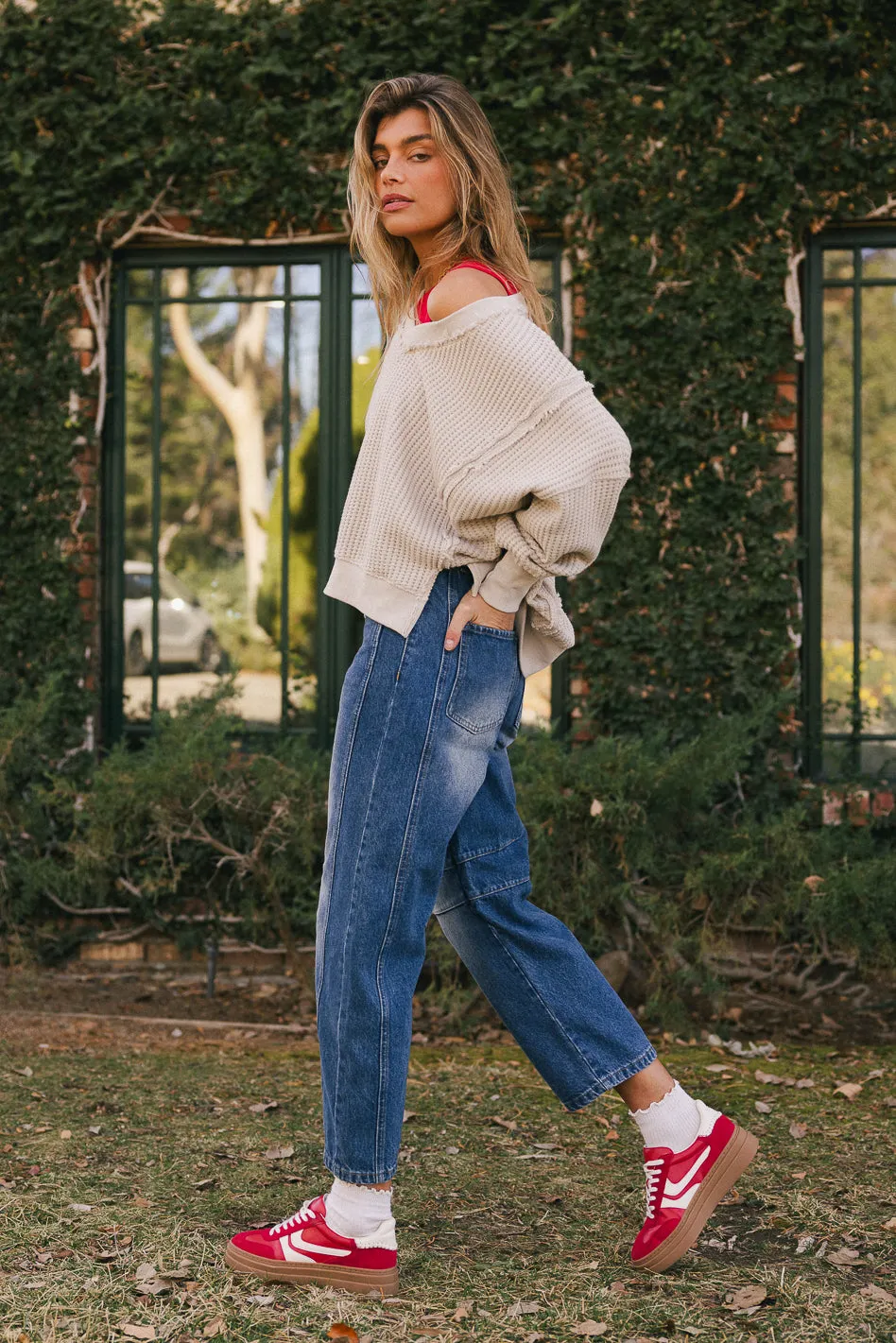 Ellis Waffle Knit Top in Light Grey - FINAL SALE sold by bohme product image thumbnail 3