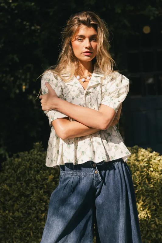 Denise Floral Blouse in Green sold by bohme