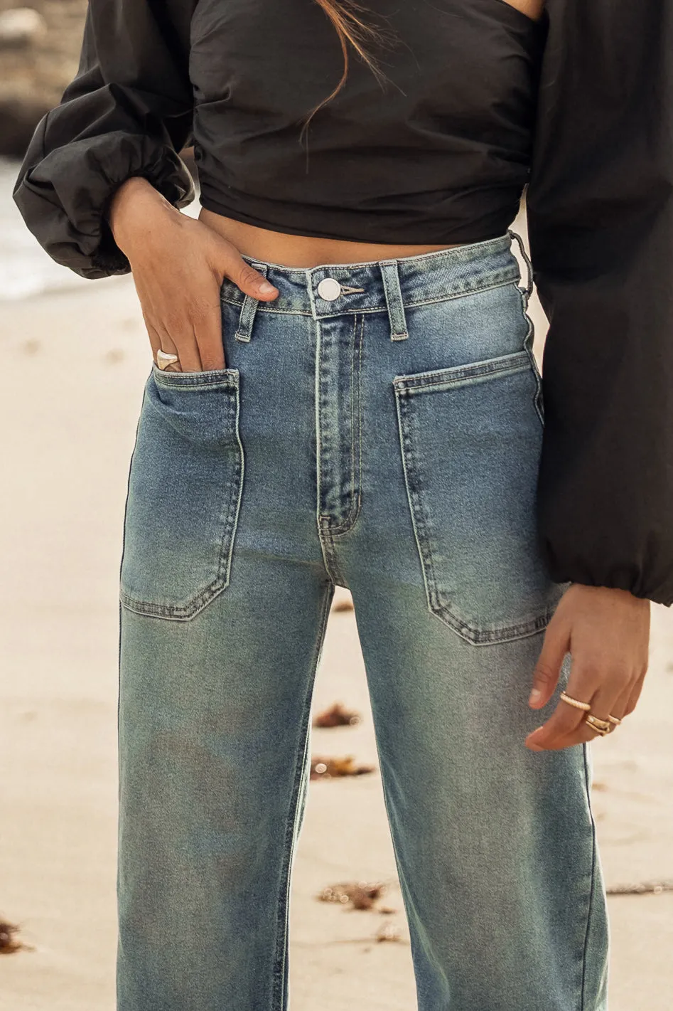 Leila Wide Leg Jeans in Medium Wash - FINAL SALE sold by bohme product image thumbnail 2