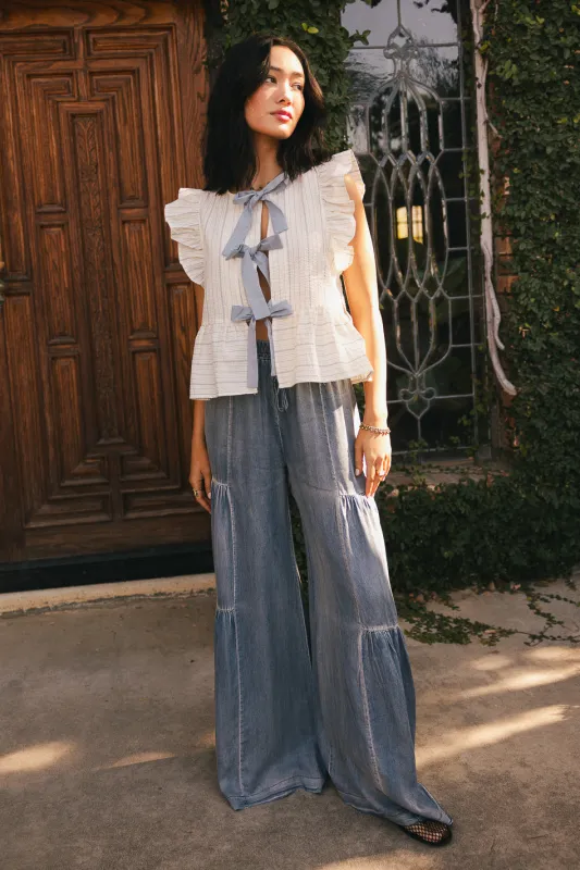Kadie Tie Front Blouse in Blue sold by bohme