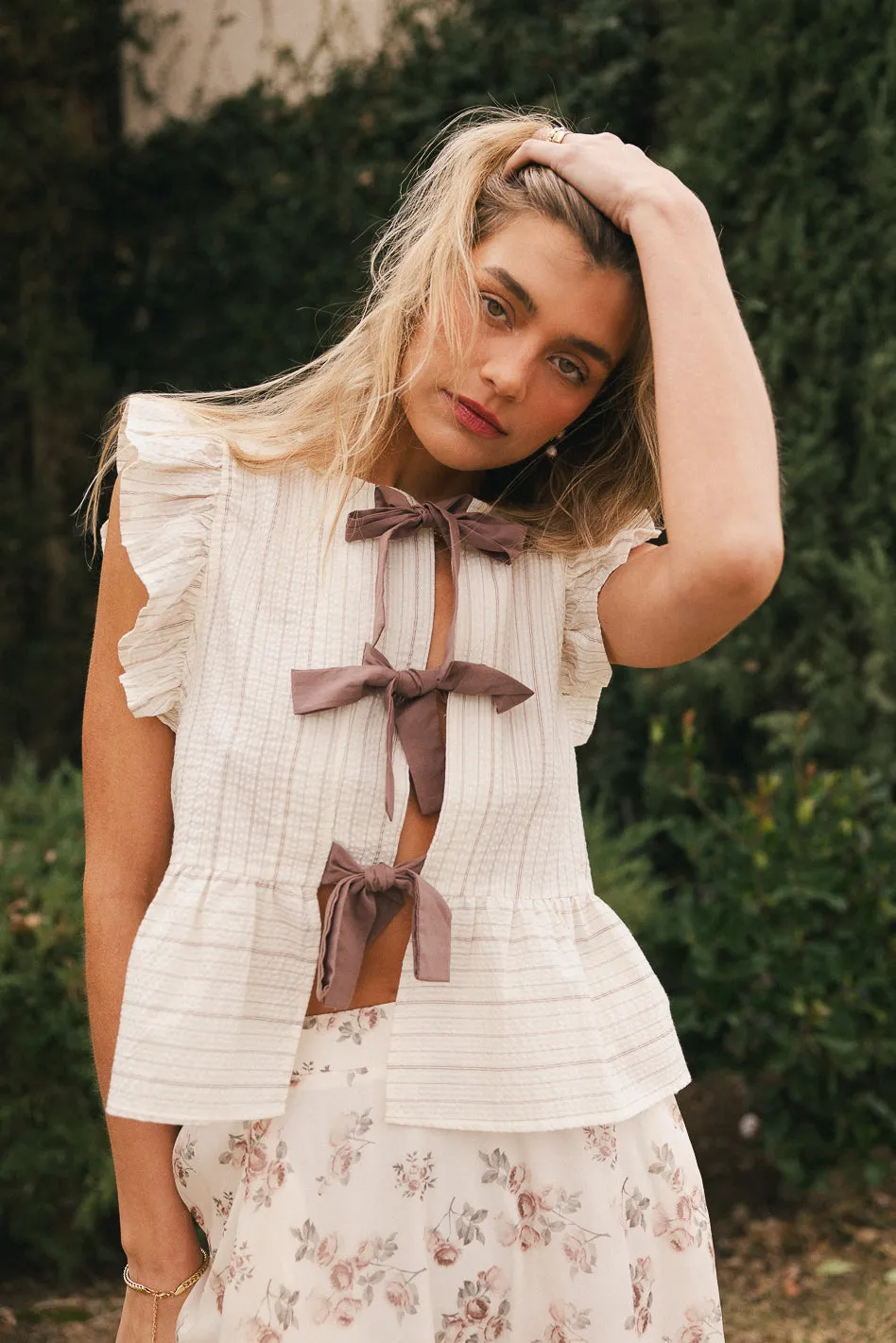 Kadie Tie Front Blouse in Mocha - FINAL SALE sold by bohme product image thumbnail 4