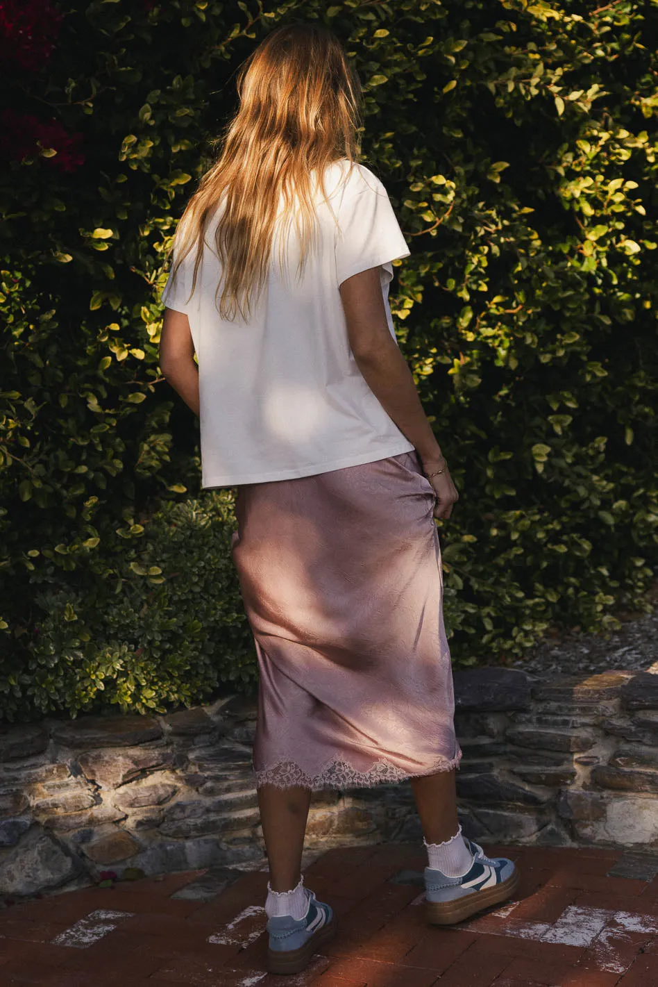 Beau Lace Trim Midi Skirt in Mauve - FINAL SALE sold by bohme product image thumbnail 4