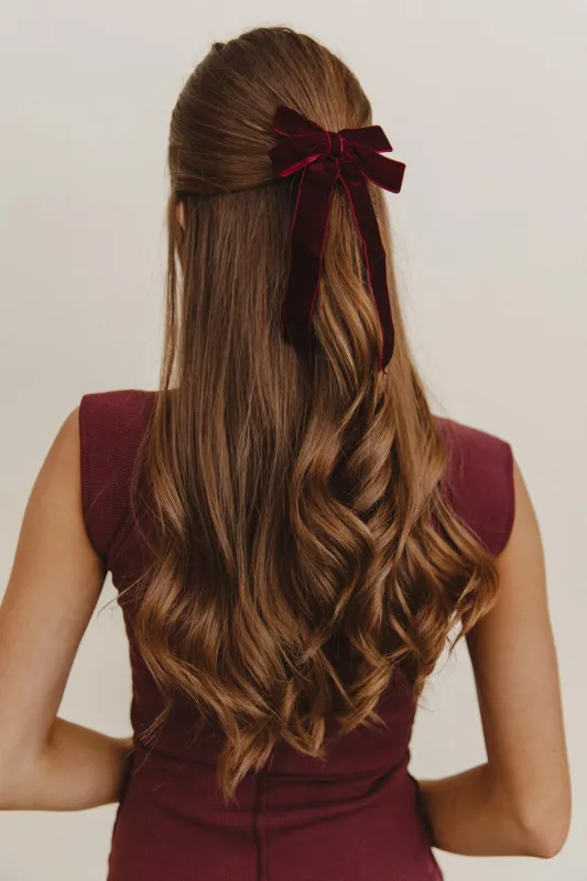 Velvet Bow Hair Clip in Wine sold by bohme