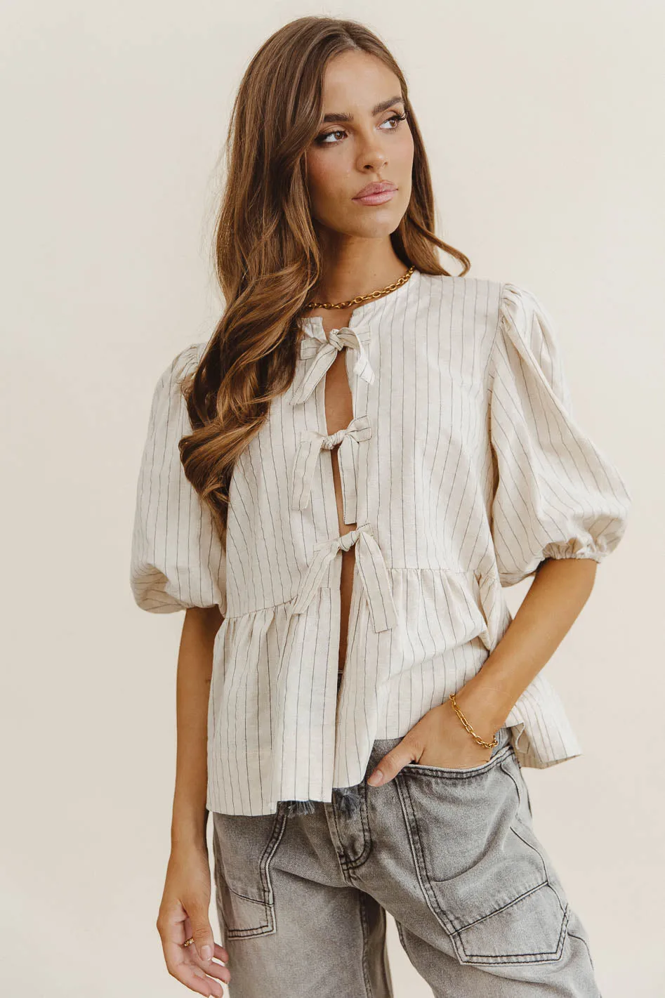 Corey Peplum Top in Tan sold by bohme product image thumbnail 5