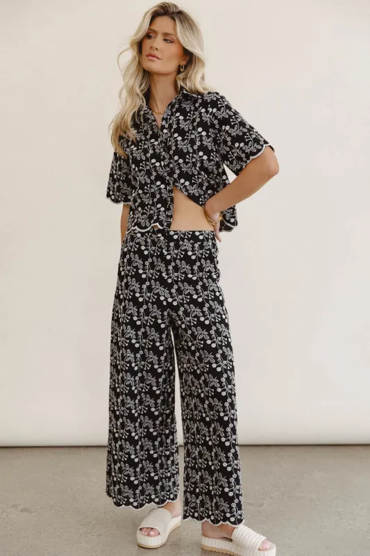 Perrie Floral Wide Leg Pants in Black - FINAL SALE sold by bohme