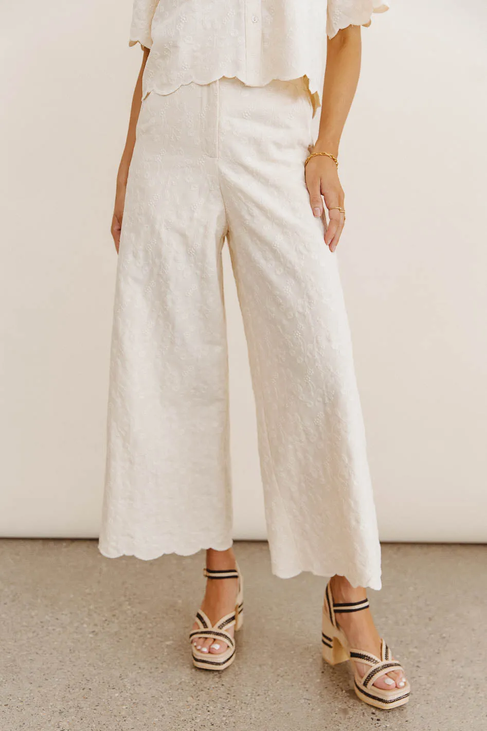 Perrie Floral Wide Leg Pants in Cream - FINAL SALE sold by bohme product image thumbnail 4