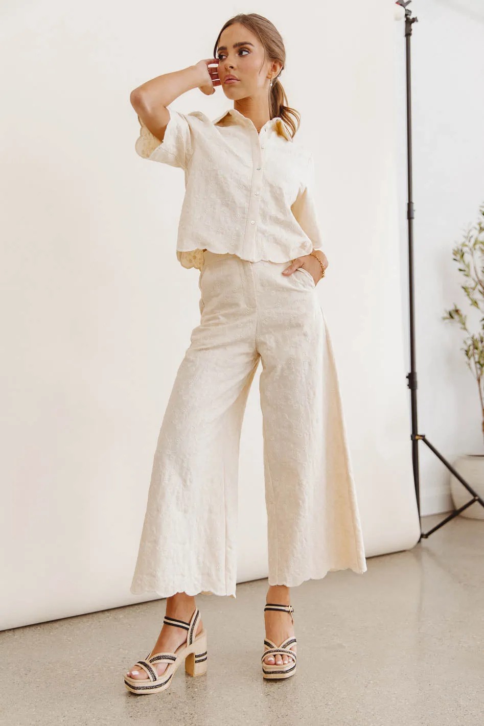 Perrie Floral Wide Leg Pants in Cream - FINAL SALE sold by bohme