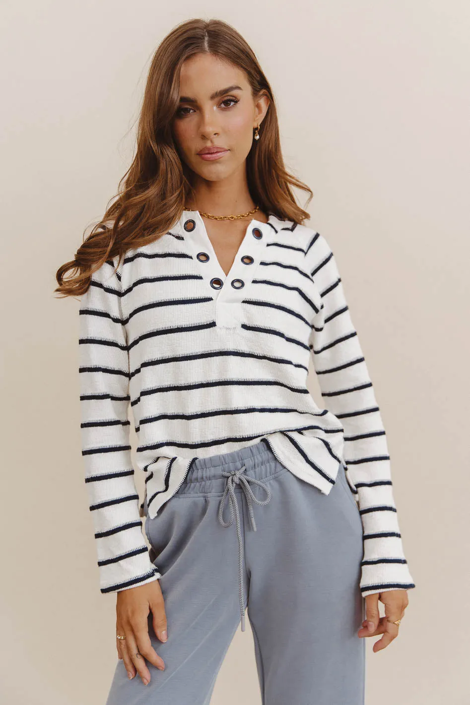 Franny Striped Grommet Top in Navy - FINAL SALE sold by bohme product image thumbnail 4