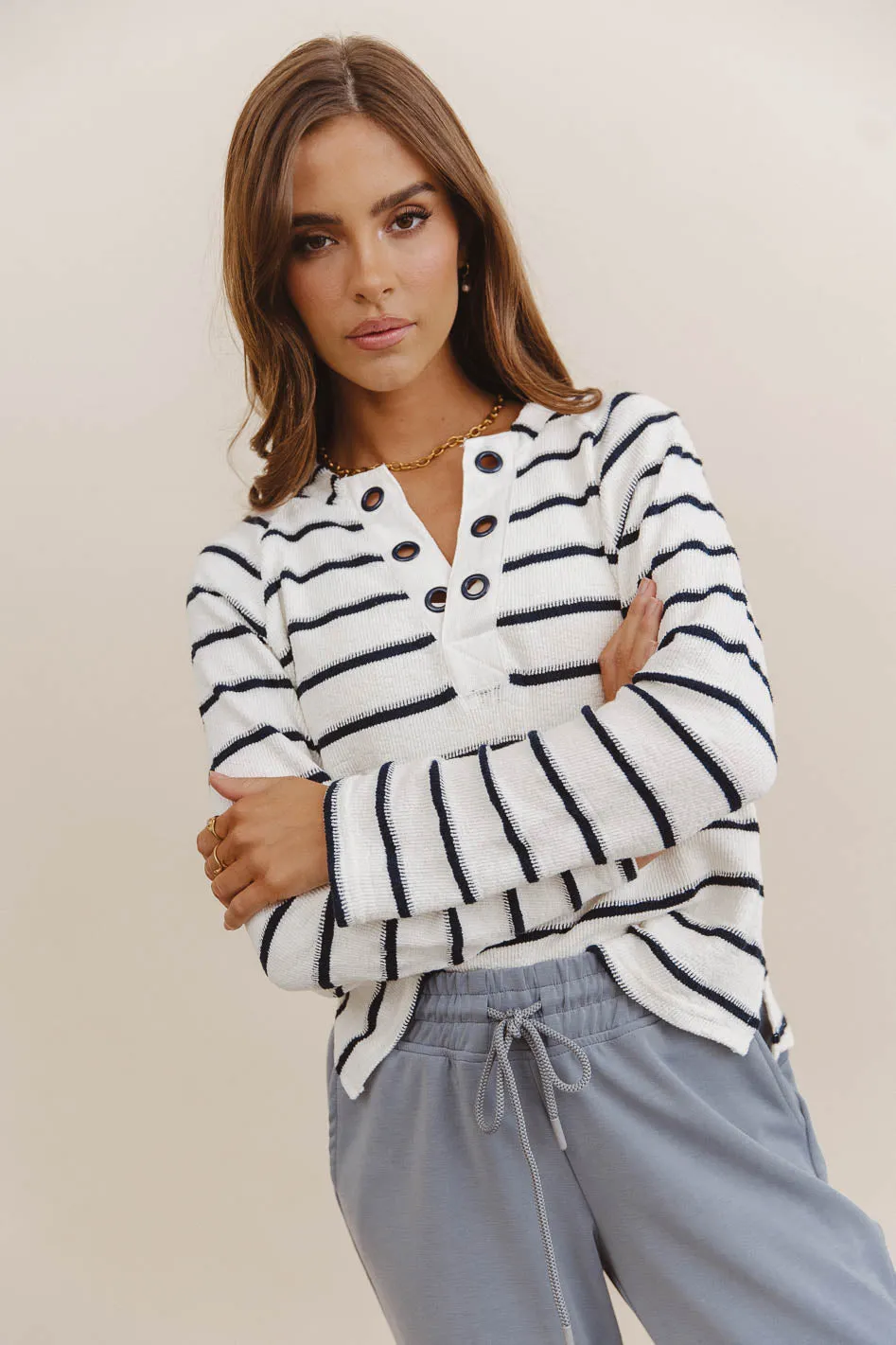 Franny Striped Grommet Top in Navy - FINAL SALE sold by bohme product image thumbnail 3