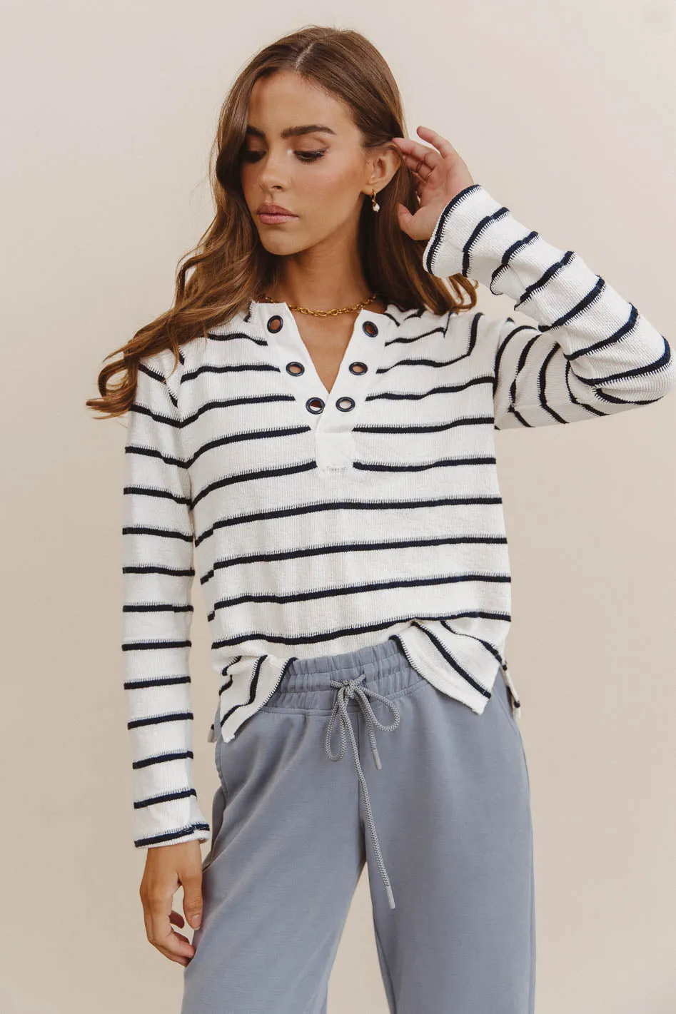 Franny Striped Grommet Top in Navy - FINAL SALE sold by bohme product image thumbnail 5