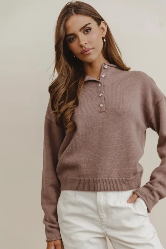 Meli Button Front Knit Sweater in Mauve - FINAL SALE sold by bohme