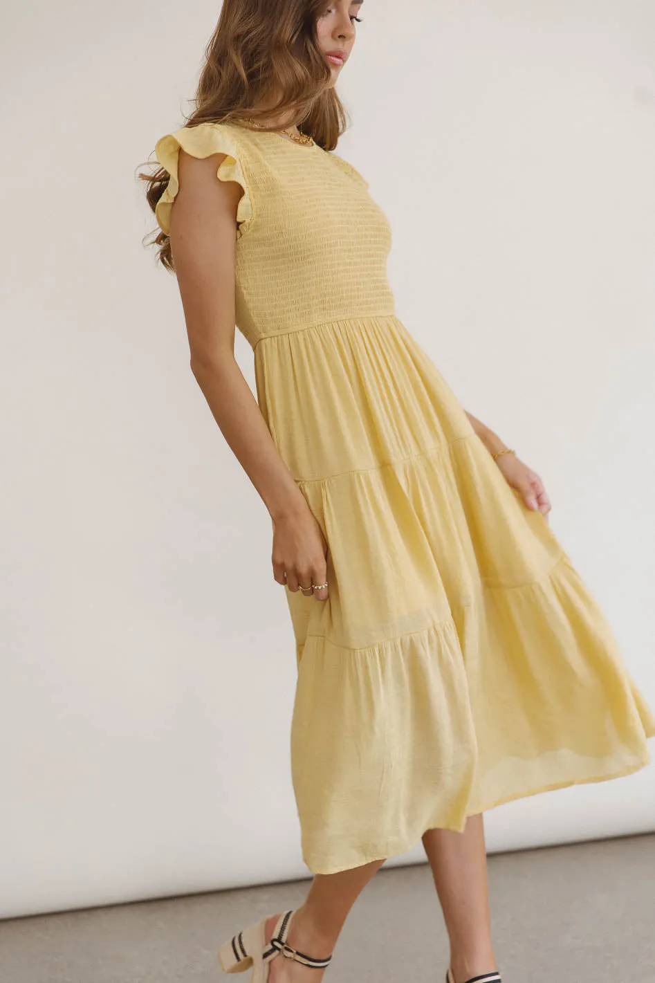 Cara Smocked Midi Dress in Yellow - FINAL SALE sold by bohme product image thumbnail 5