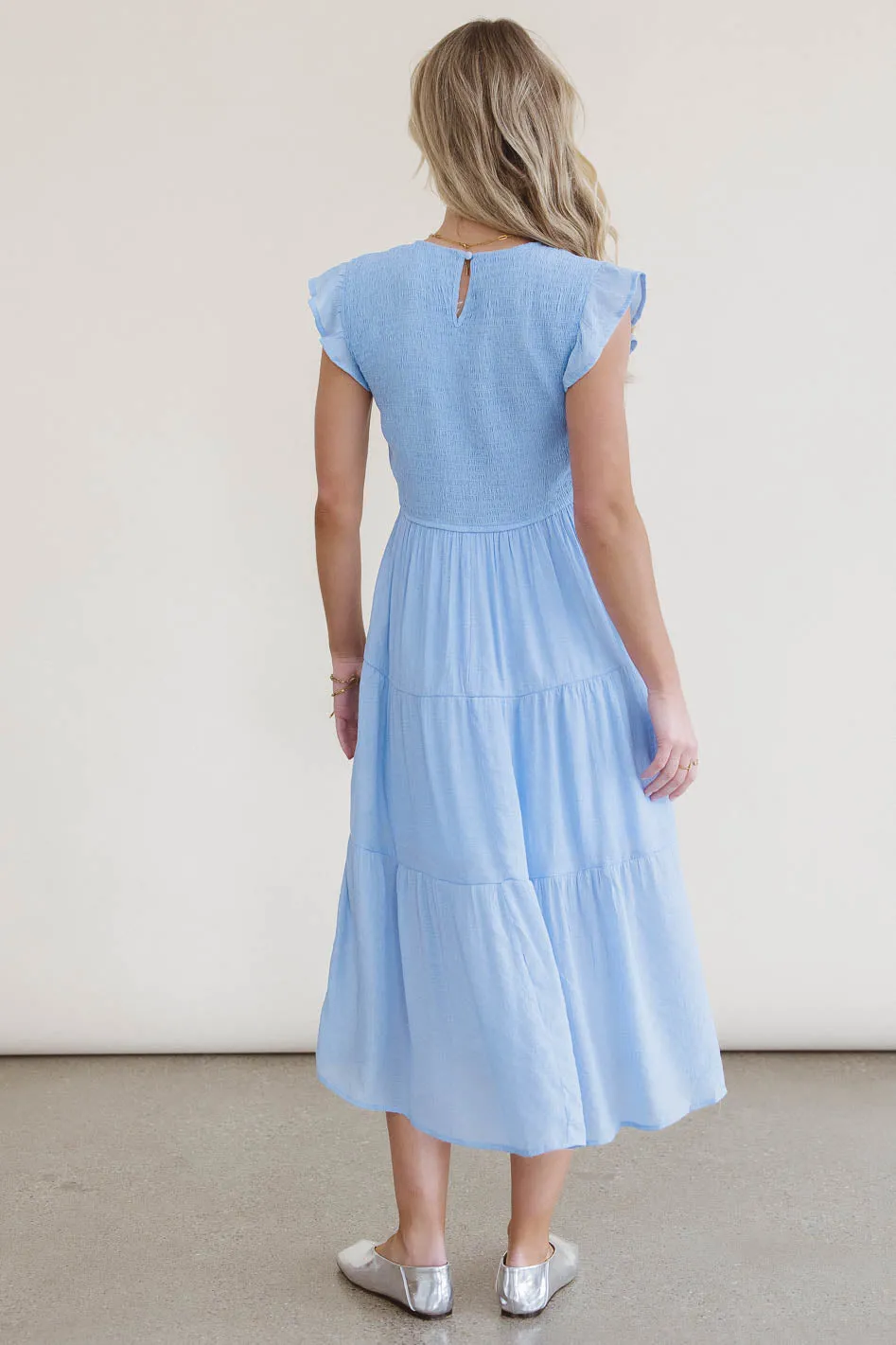 Cara Smocked Midi Dress in Blue - FINAL SALE sold by bohme product image thumbnail 4