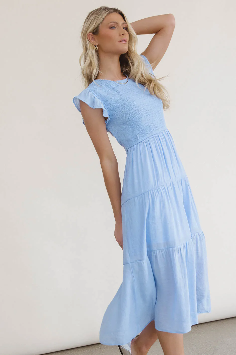 Cara Smocked Midi Dress in Blue - FINAL SALE sold by bohme product image thumbnail 3