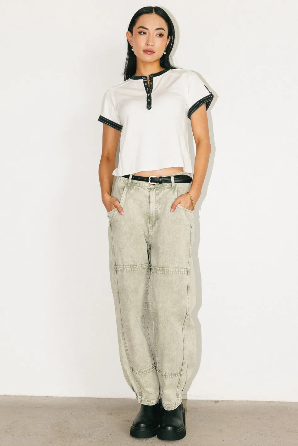 Angela Barrel Jeans in Olive - FINAL SALE sold by bohme product image thumbnail 4