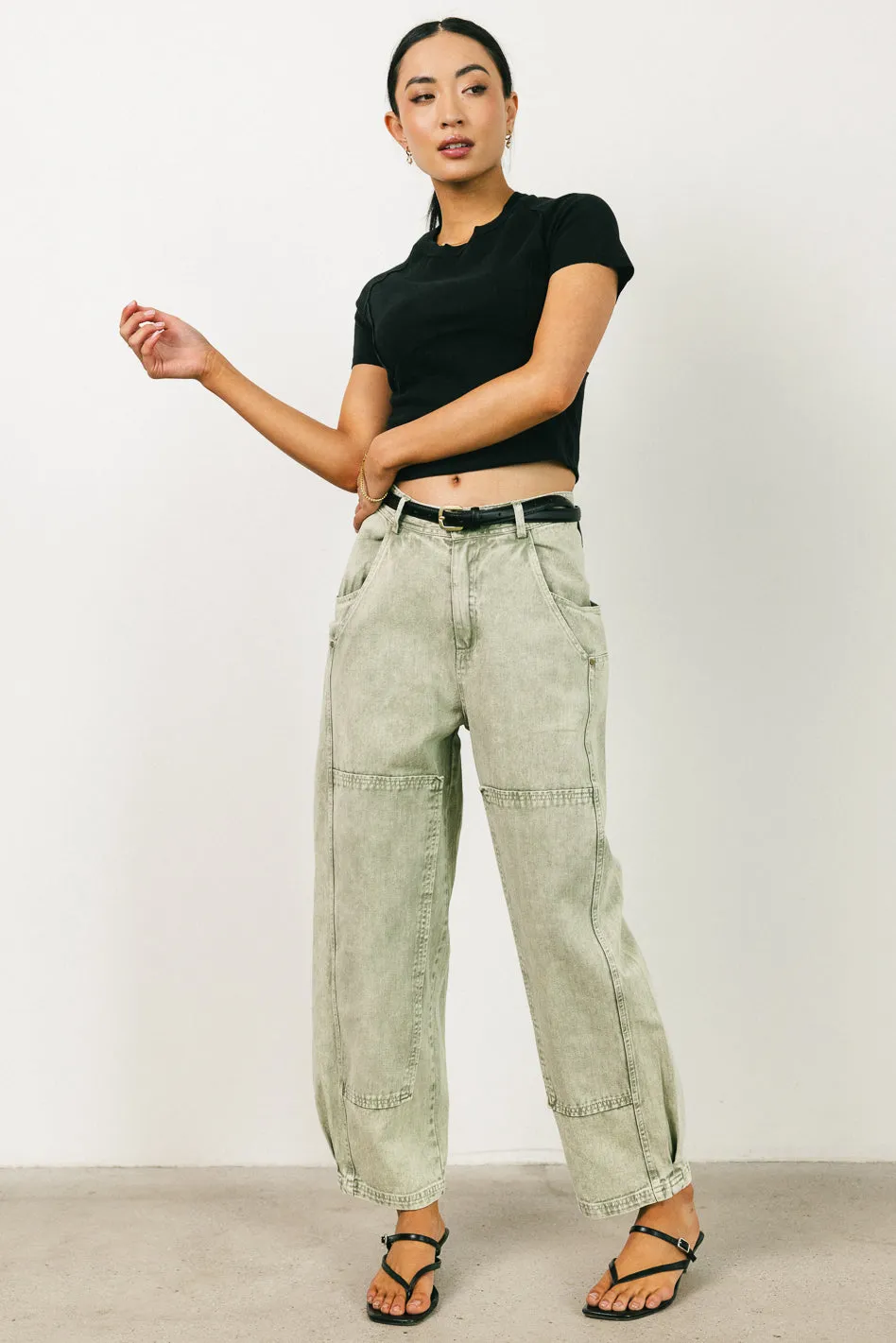 Angela Barrel Jeans in Olive - FINAL SALE sold by bohme product image thumbnail 2