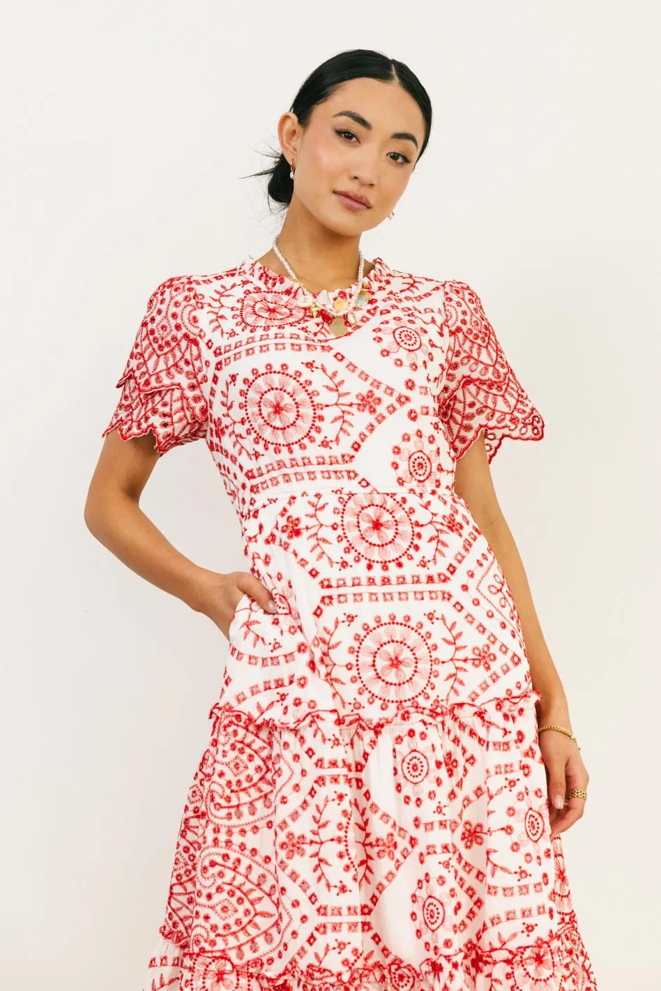 Alena Eyelet Lace Dress in Red - FINAL SALE sold by bohme product image thumbnail 2