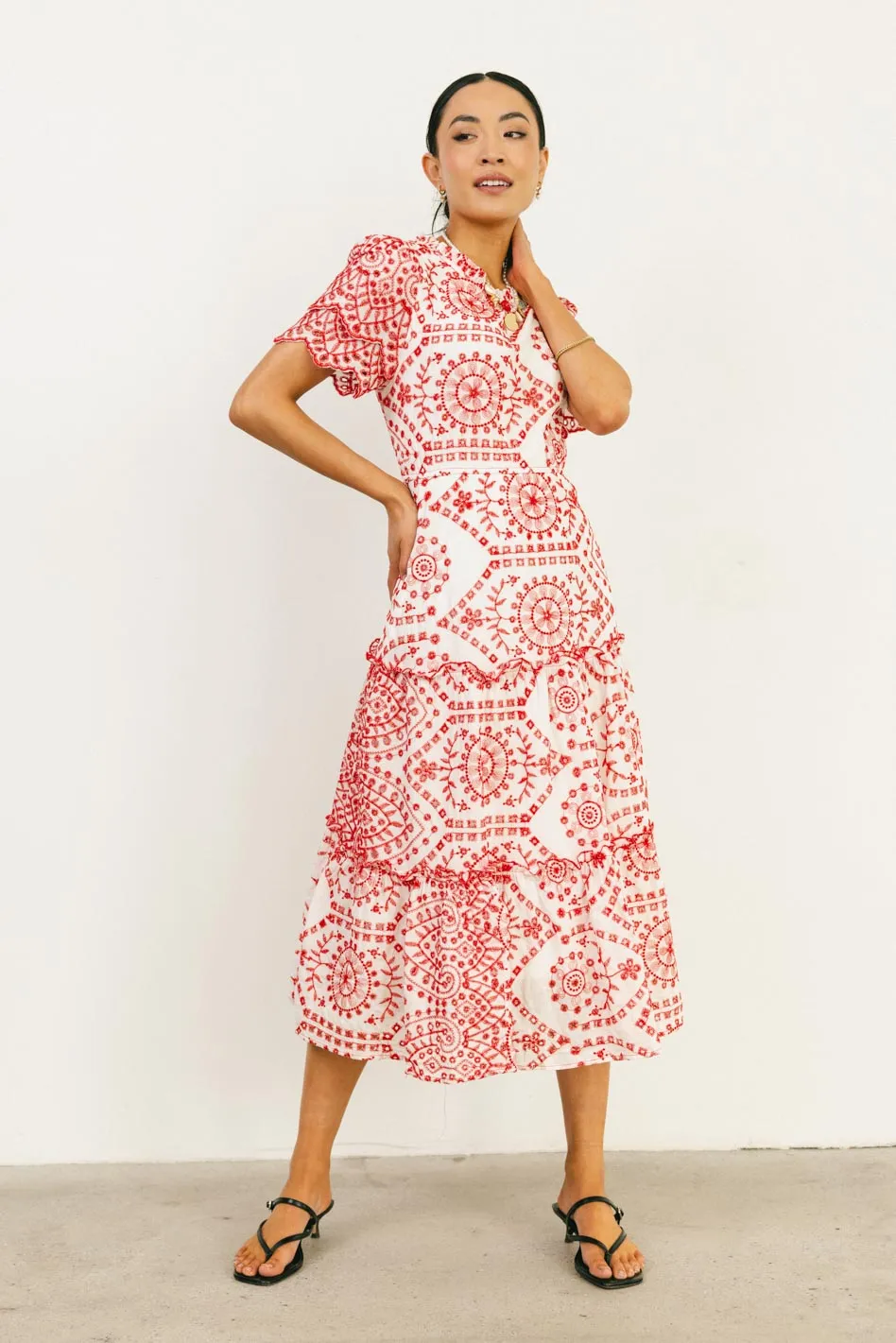 Alena Eyelet Lace Dress in Red - FINAL SALE sold by bohme product image thumbnail 5