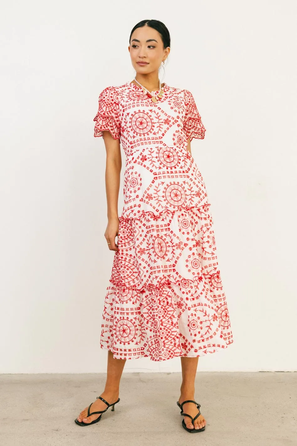 Alena Eyelet Lace Dress in Red - FINAL SALE sold by bohme product image thumbnail 4