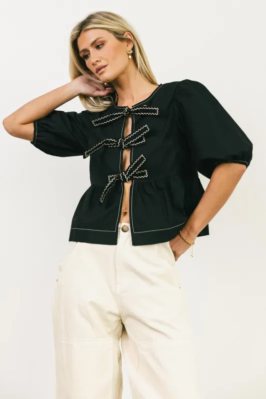 Elvie Peplum Tie Blouse in Black - FINAL SALE sold by bohme