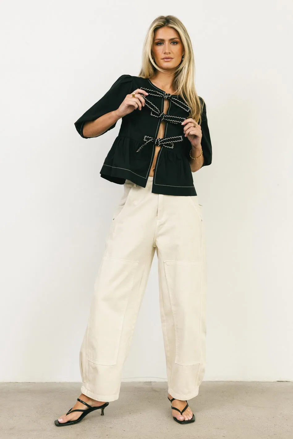 Elvie Peplum Tie Blouse in Black - FINAL SALE sold by bohme product image thumbnail 4