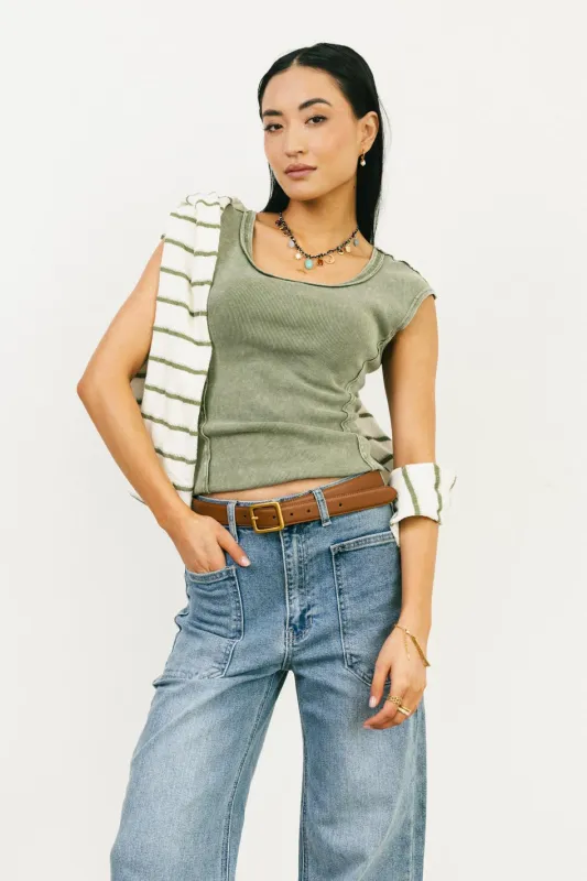 Penny Cap Sleeve Top in Olive - FINAL SALE sold by bohme