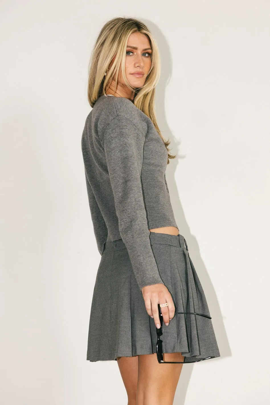 Julia Ribbed Cardigan in Heather Grey sold by bohme product image thumbnail 2