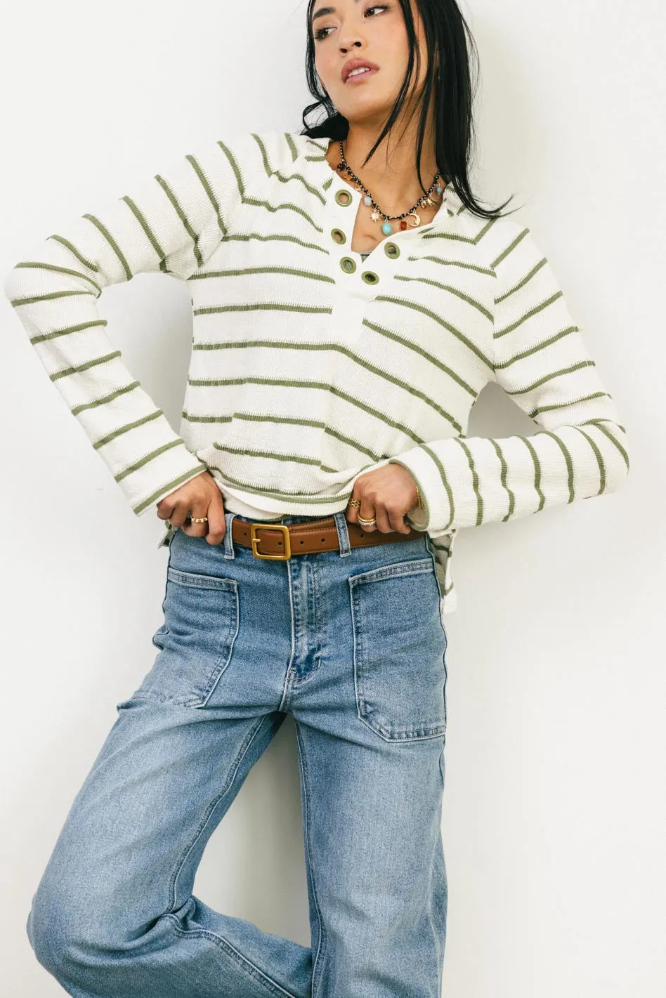 Franny Striped Grommet Top in Olive - FINAL SALE sold by bohme product image thumbnail 2