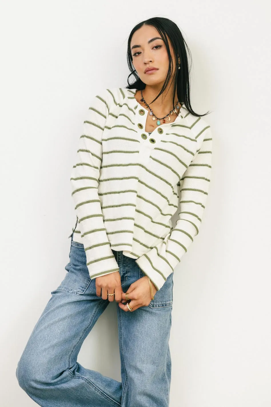 Franny Striped Grommet Top in Olive - FINAL SALE sold by bohme product image thumbnail 3
