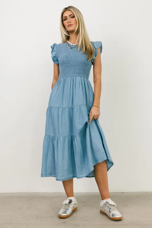Beth Smocked Midi Dress sold by bohme