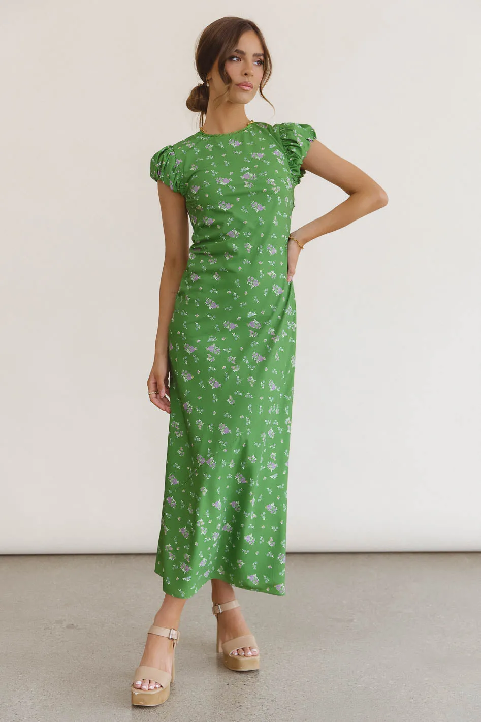 Ellianna Floral Maxi Dress in Green sold by bohme