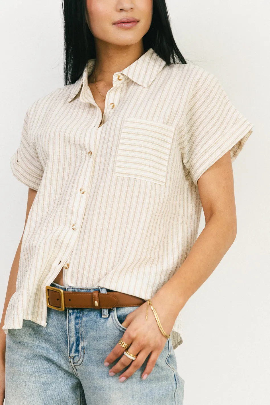 Markie Striped Button Up in Khaki - FINAL SALE sold by bohme product image thumbnail 3
