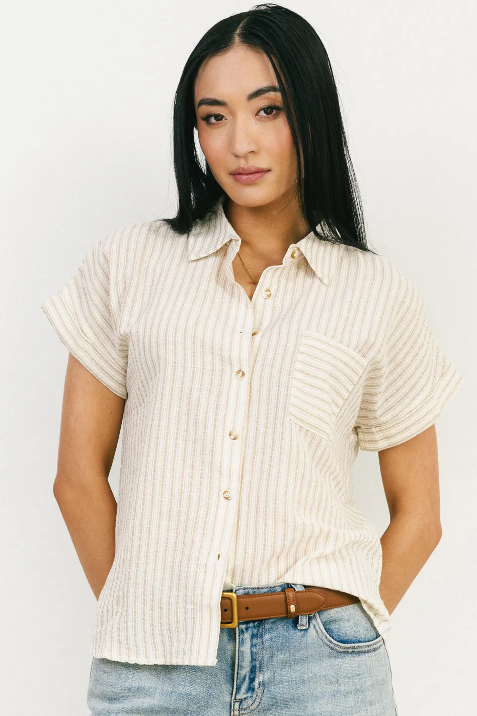 Markie Striped Button Up in Khaki - FINAL SALE sold by bohme product image thumbnail 5