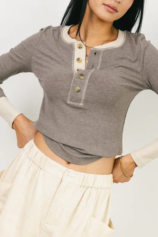 Elise Ribbed Top in Brown sold by bohme