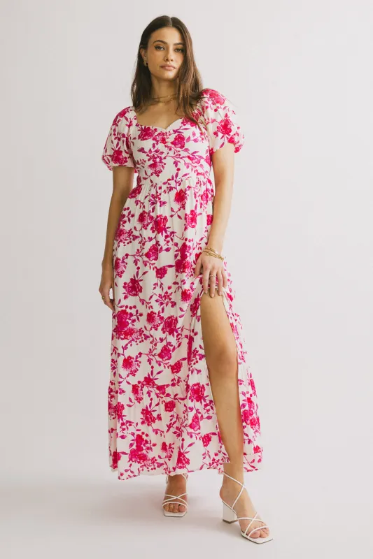 Mellanie Floral Maxi Dress in Fuchsia sold by bohme