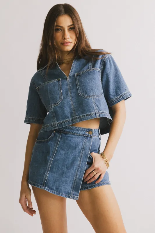 Gretta Collared Denim Top - FINAL SALE sold by bohme