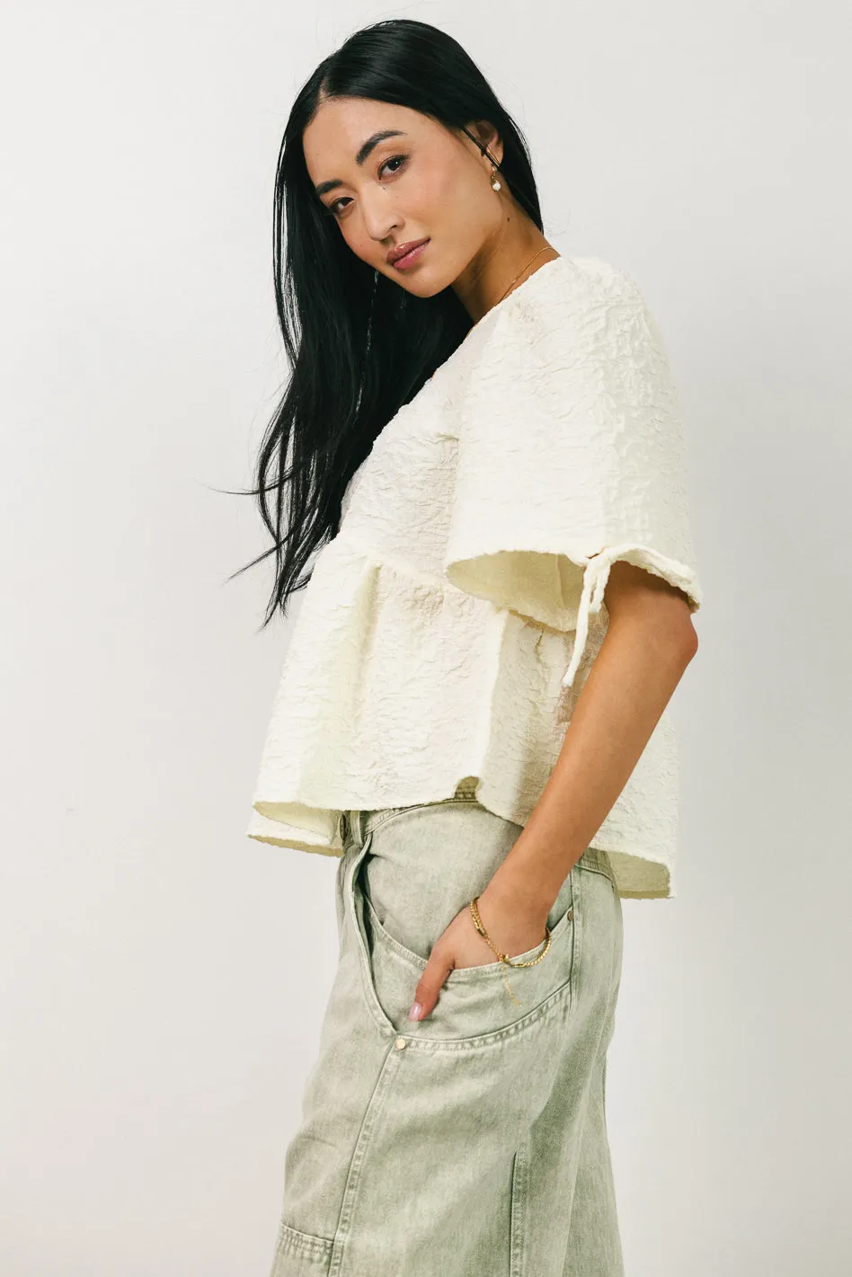 Alessia Peplum Top in Cream sold by bohme product image thumbnail 3