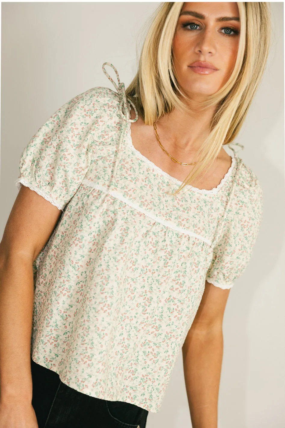 Peony Lace Trim Blouse in Blush - FINAL SALE sold by bohme