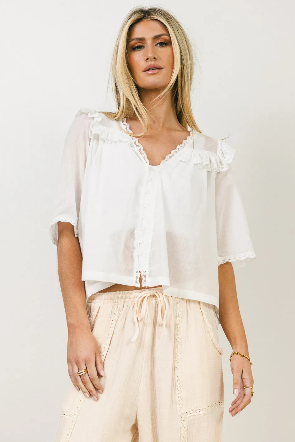 Potter Lace Blouse in Off White sold by bohme product image thumbnail 4