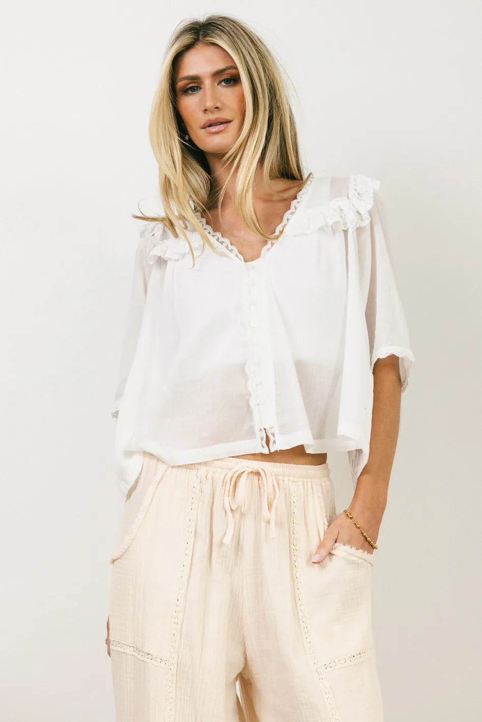 Potter Lace Blouse in Off White sold by bohme product image thumbnail 2