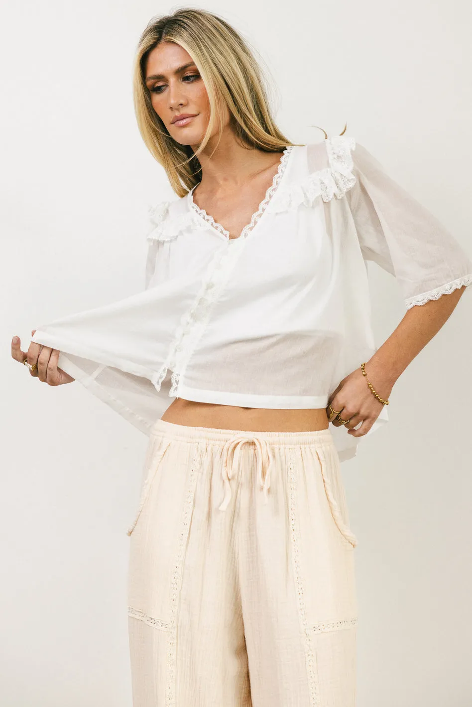 Potter Lace Blouse in Off White sold by bohme product image thumbnail 3