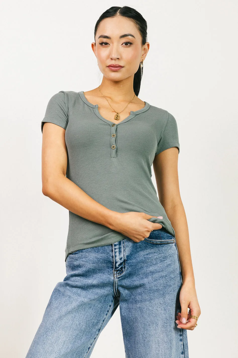 Serena Henley Top in Sage - FINAL SALE sold by bohme
