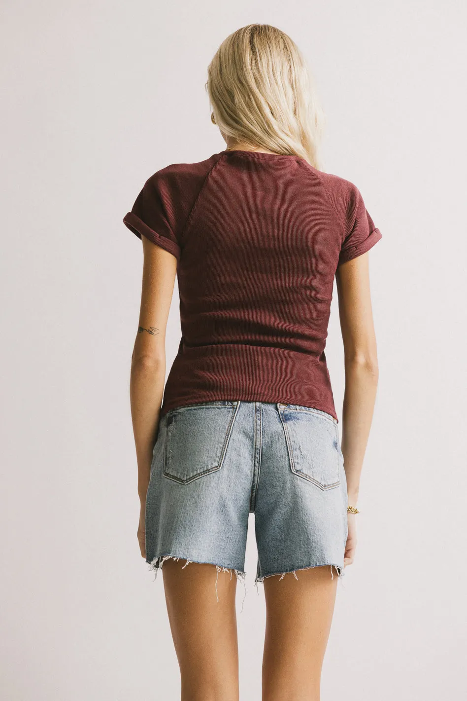 Kammie Ribbed Basic Tee in Maroon - FINAL SALE sold by bohme product image thumbnail 4