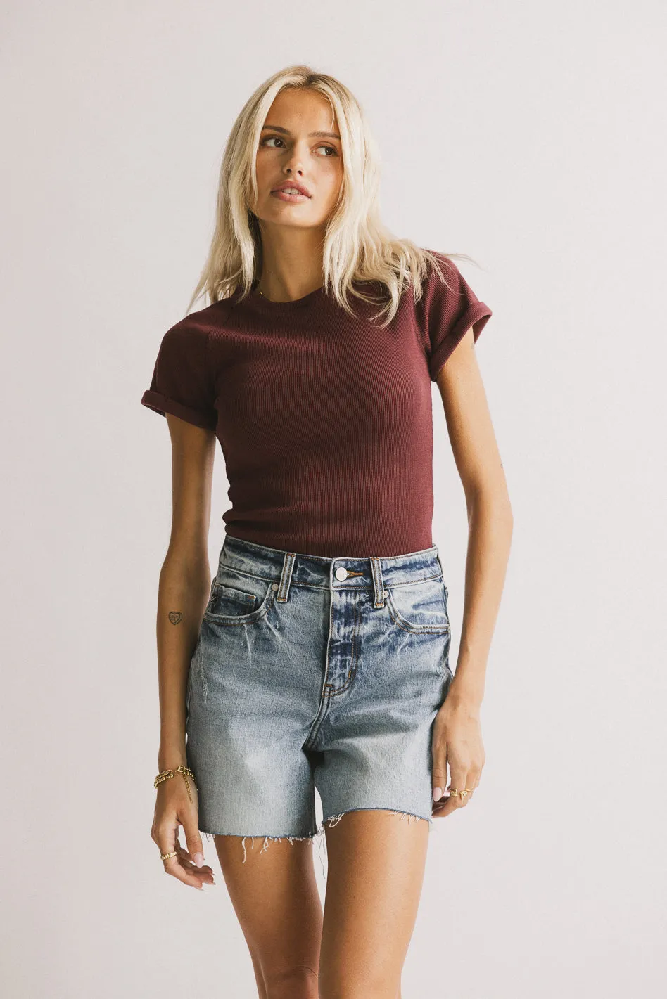 Kammie Ribbed Basic Tee in Maroon - FINAL SALE sold by bohme product image thumbnail 3