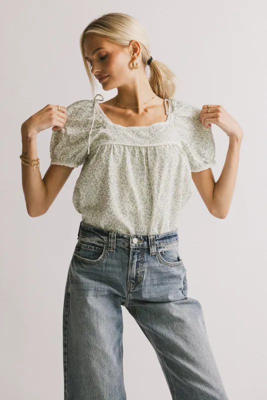 Peony Lace Trim Blouse in Blue sold by bohme