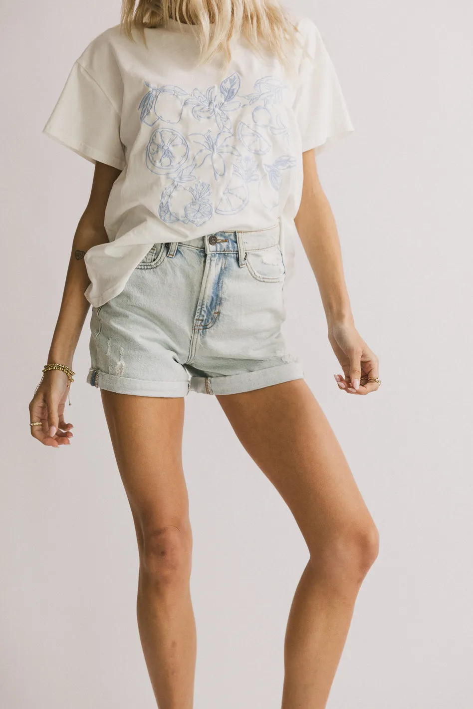 Sofi Distressed Denim Shorts sold by bohme