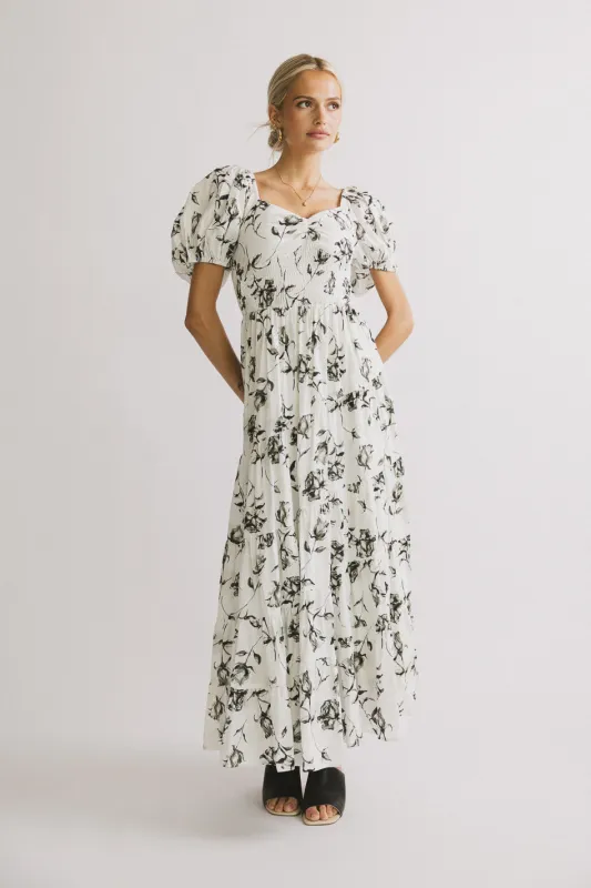 PREORDER- Theodosia Floral Midi Dress in White sold by bohme