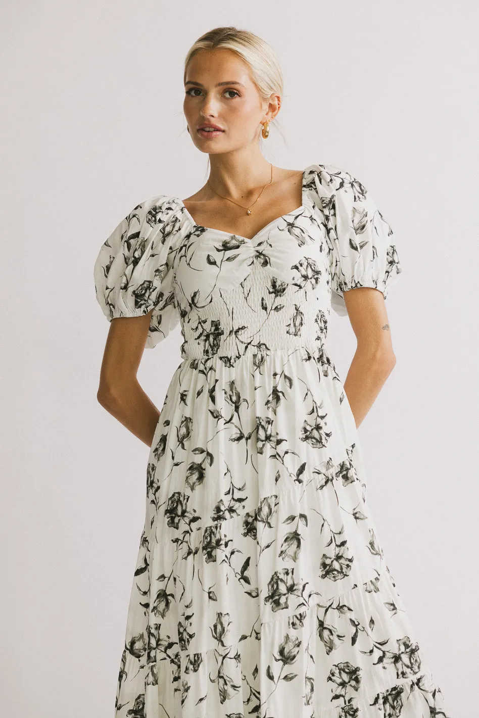 PREORDER- Theodosia Floral Midi Dress in White sold by bohme product image thumbnail 5